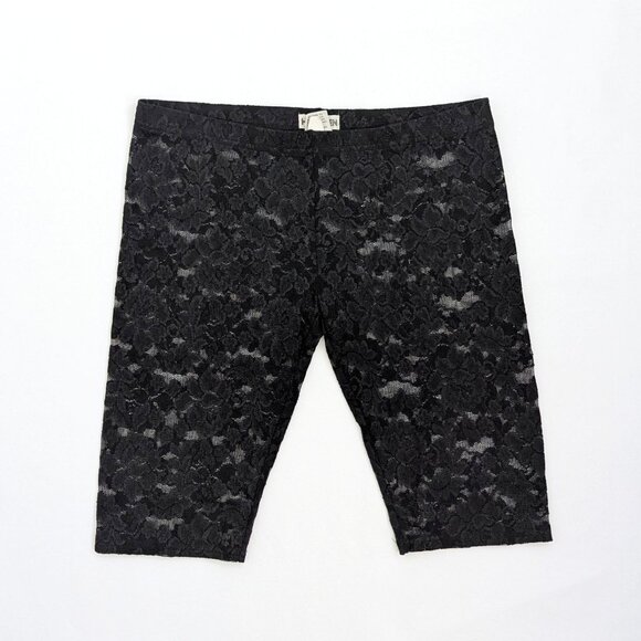 Y2K 00s HANG TEN Black Sheer Floral Lace Low-Rise Bermuda Legging Shorts Sz S - Picture 1 of 4